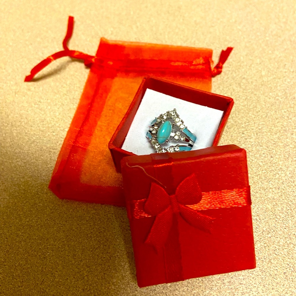 Turquoise ring with cubic zirconium